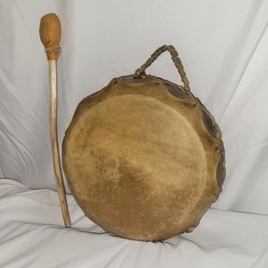 Drum Cochiti Pueblo Handmade Rawhide  Double Side 10" D x 2 1/2"